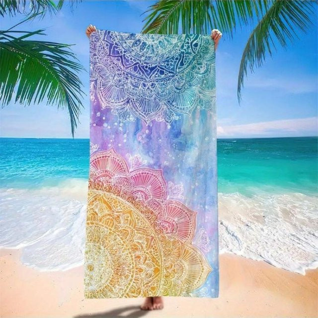 Mandala Stranddecke aus Mikrofaser, bunte und atmungsaktive Übergroße Stranddecke, B: 30 cm, H: 60 cm - Bild 1