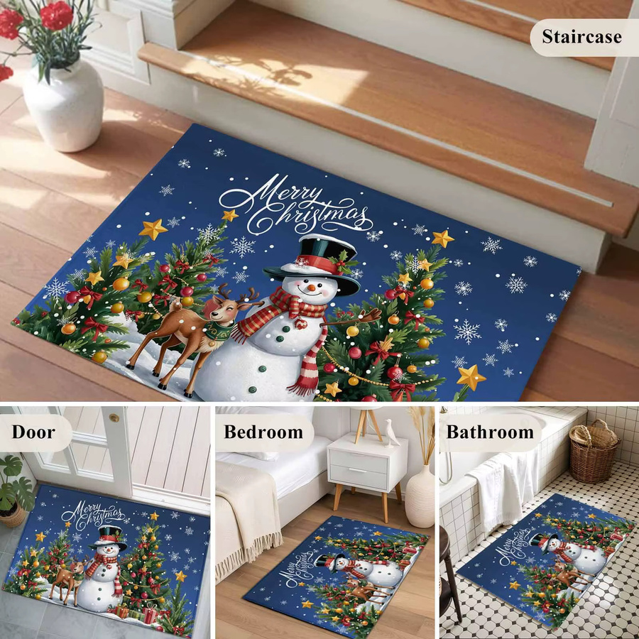 VIKAMA Weihnachts-Rechteck-Teppich mit Wintermotiv in Blau, rutschfest und waschbar - Bild 4