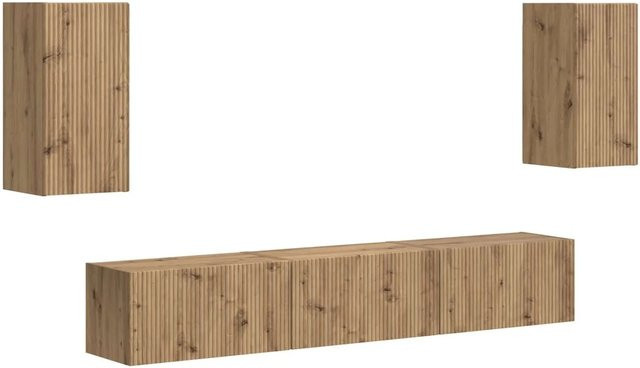 vidaXL TV-Schrankset Wandmontiert 3-teilig aus Holzwerkstoff in Artisan-Eiche Braun, Set bestehend aus 1 x Wandregal (B: 60 cm, T: 30 cm, H: 31 cm) und 2 x Wandregal (B: 60 cm, T: 31 cm, H: 29,5 cm) - Bild 1