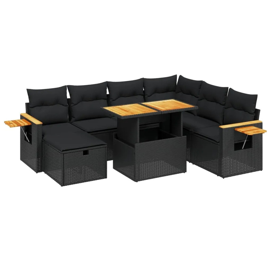 vidaXL 8-teilige Garten-Sofagarnitur mit Kissen aus Poly-Rattan und Akazienholz in Schwarz - Bild 2