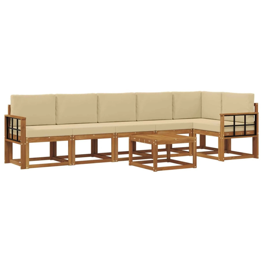 vidaXL Outdoor-Sofagarnitur aus Akazienholz in L-Form mit 7-teiligem Set, Farbe Natur und Beige - Bild 2