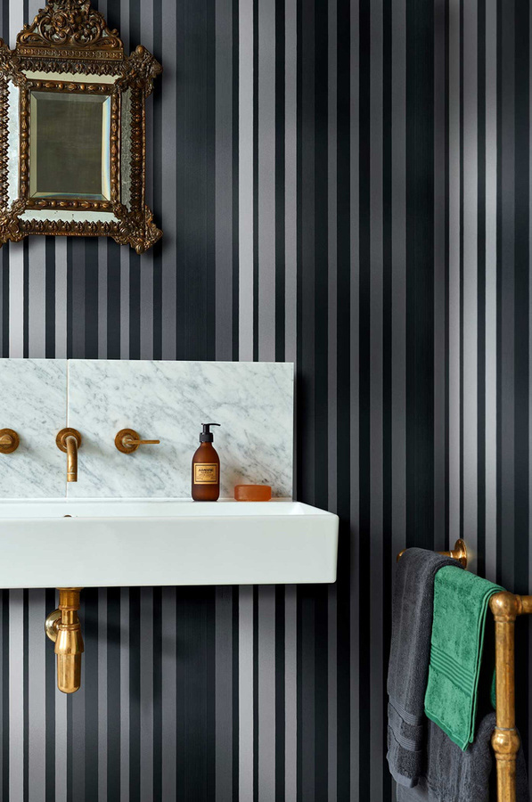 Cole & Son Tapete Carousel Stripe in Silber und Grau mit abstraktem Streifenmuster aus Vlies - Bild 1