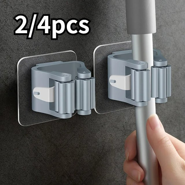 YANKE Wandmontierter Mop-Halter und Besenaufhänger Set, Grau, 2er oder 4er Packung - Bild 1