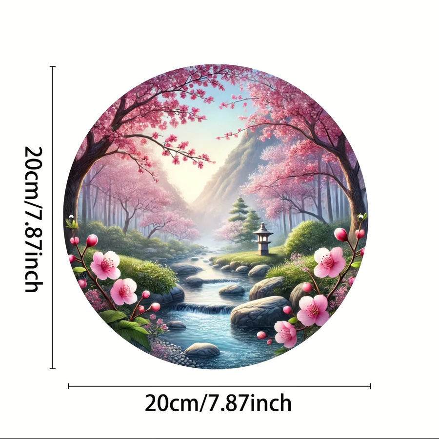 Potdemiel Vintage Wandkunst Kirschblütenlandschaft aus Metall, Rund, Mehrfarbig, Durchmesser: 20,3 cm - Bild 3