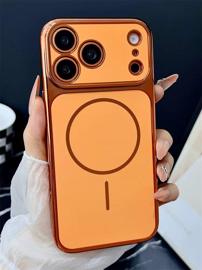SUNWARD Luxuriöse Galvanisierte Schutzhülle mit MagSafe Magnetischer Drahtloser Ladefunktion für iPhone, Stoßfeste Abdeckung in Gold und Orange - Bild 5