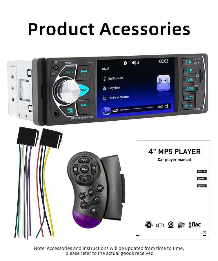 BQCC Autoradio MP5-Player 4022D mit Bluetooth, USB und TF-Kartenslot, 7 Farblichter, Schwarz - Bild 6