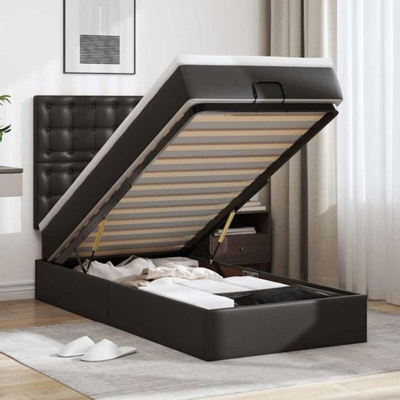 vidaxl Ottoman Polsterbett mit Matratze und LED in Schwarz aus Kunstleder B/T/H: 90 x 190 cm - Bild 1