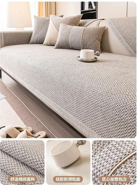Yiran Furniture Sofabezug aus Baumwoll-Leinen-Gemisch in Beige, quadratischer Rückenlehnenbezug, B/T: 70 x 70 cm - Bild 1