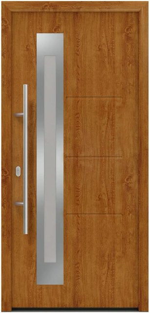 EcoStar Haustür Isopro IP 780S in Golden Oak, Farbe: Braun, mit Glaseinsatz, B: 110 cm, H: 210 cm, DIN Links - Bild 1