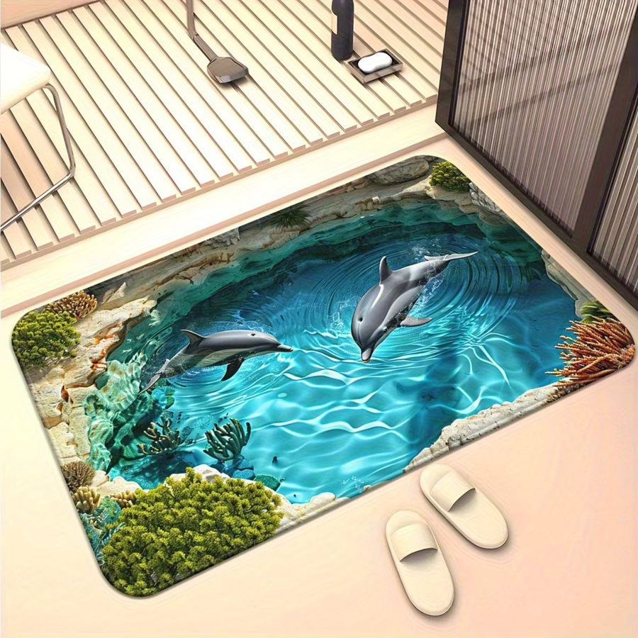 VIKAMA Teppich mit Delphin-Aufdruck in Blau, wasserdicht, rutschfest und maschinenwaschbar - Bild 3