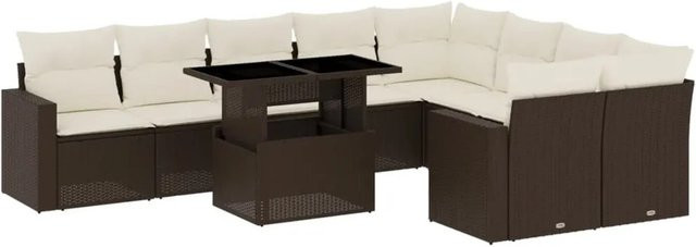 vidaXL 10-tlg. Garten-Sofagarnitur in L-Form aus braunem PE-Rattan mit Kissen und pulverbeschichtetem Stahlgestell - Bild 1