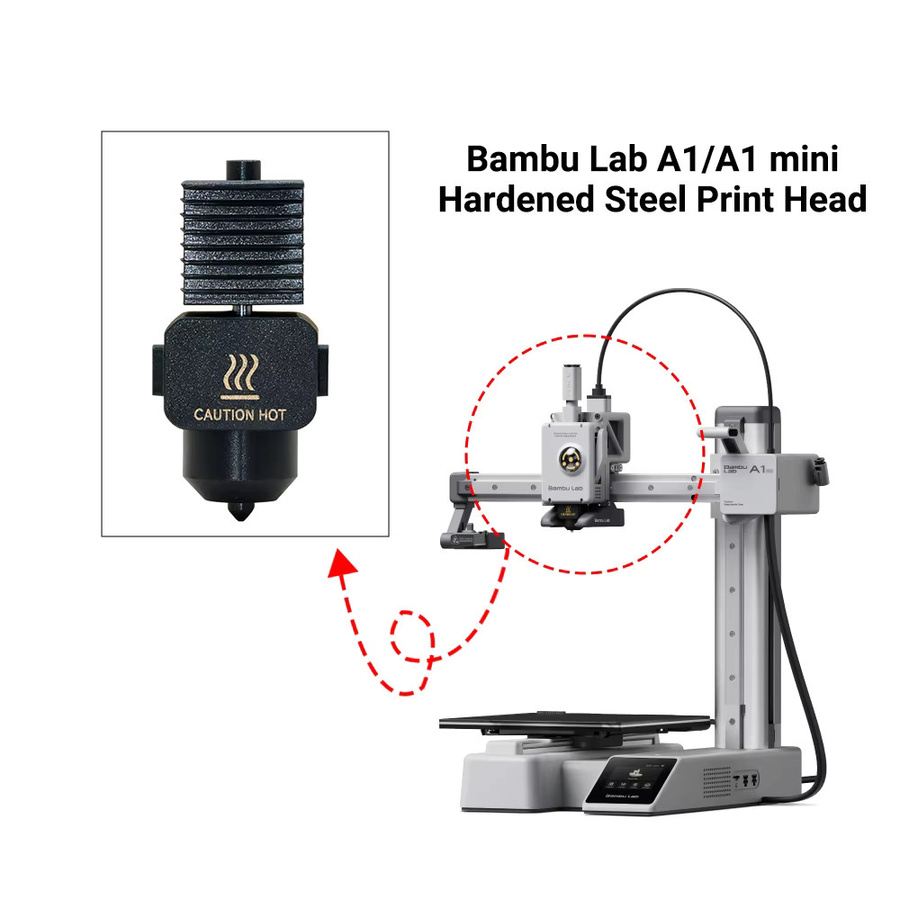 Bambu Lab Austauschbares Hotend-Kit für A1 und A1 Mini mit gehärteter Stahldüse in den Größen 0,4 mm, 0,6 mm und 0,8 mm in Schwarz - Bild 2