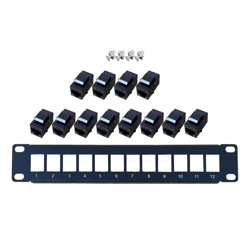 OPEN-SMART E1PF Patchpanel 12 Port CAT5e 10G Unterstützung UTP 19 Zoll Netzwerk Patchpanel in Schwarz - Bild 2