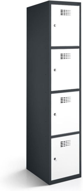 rotstahl Fächerschrank mit 4 Fächern in Weiß und anthrazitgrauem Korpus, B/T/H: 40 x 50 x 180 cm - Bild 1