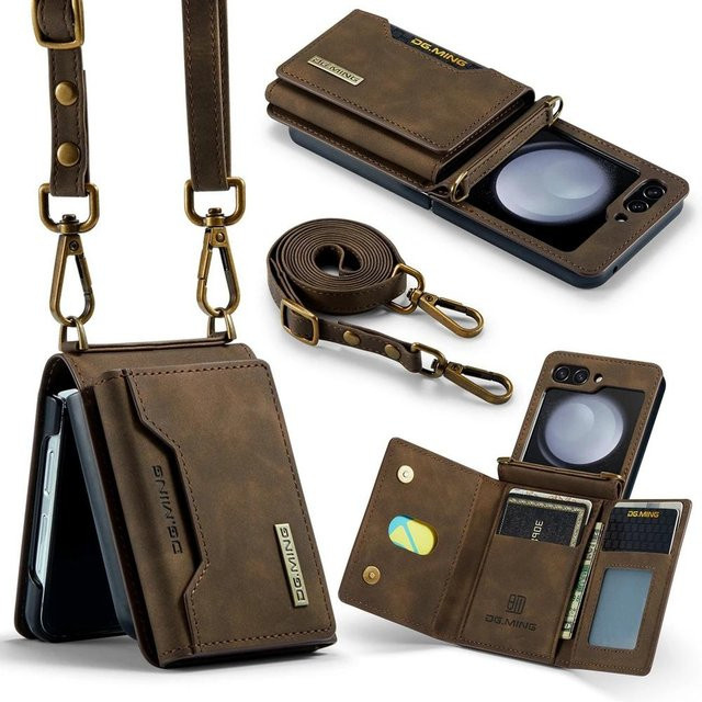Lederhülle Brieftasche für Samsung Galaxy Z Flip 7 6 5 4 3 5G in Braun mit Kartenfach - Bild 1