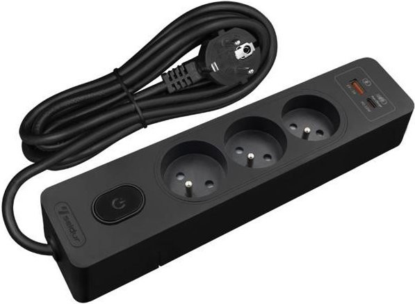 SELDUR Mehrfachsteckdose G3FH12S in Schwarz mit 3 Steckdosen Typ E, USB-A und USB-C Schnellladung 20W sowie 1,5m Kabel - Bild 1