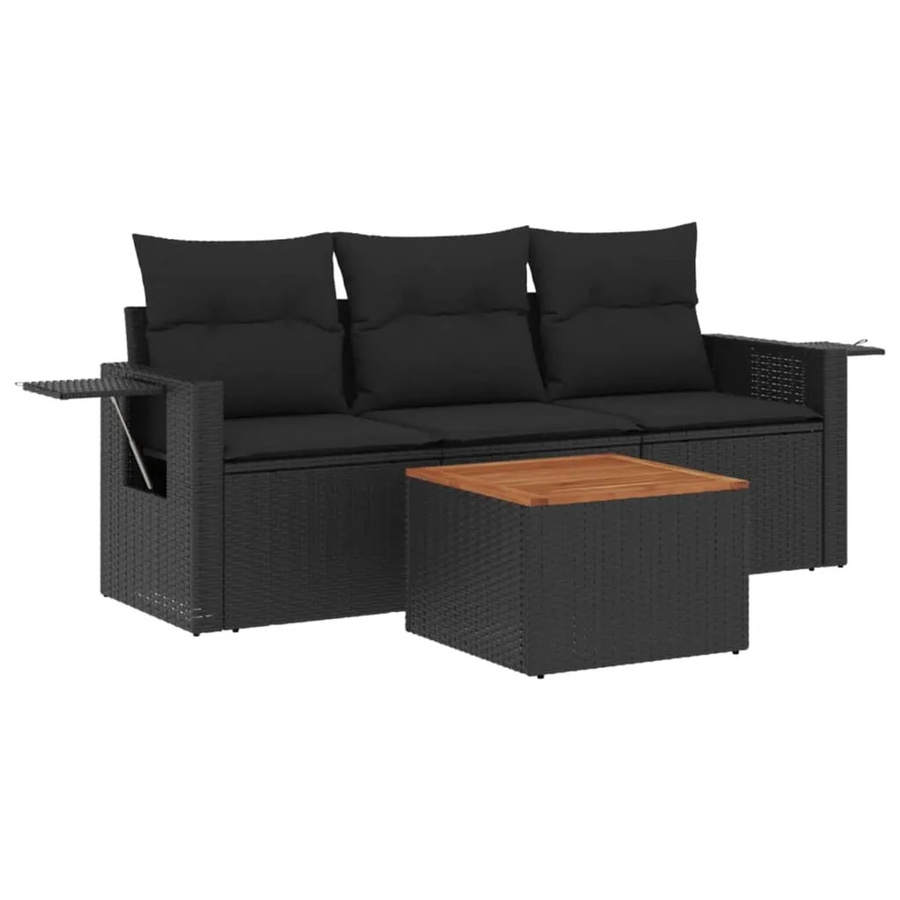 vidaXL 4-tlg Garten-Sofagarnitur aus Polyrattan mit Kissen und Tisch in Schwarz - Bild 2