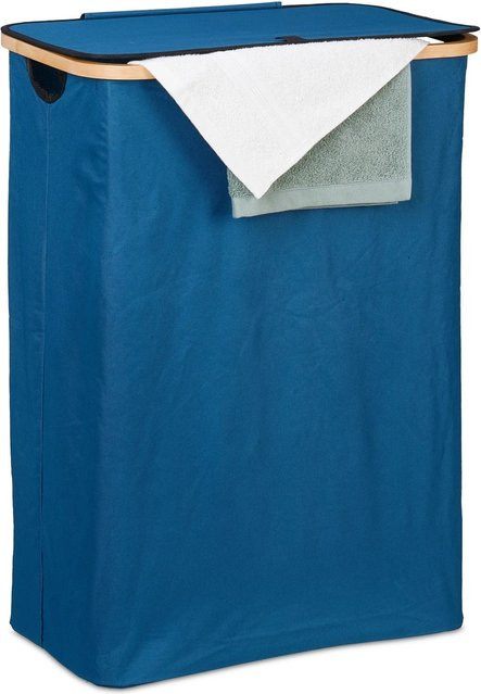 Relaxdays Wäschekorb aus Bambus und Polyester in Petrol und Natur, faltbar mit Deckel, B/T/H: 75 x 54 x 34 cm - Bild 1