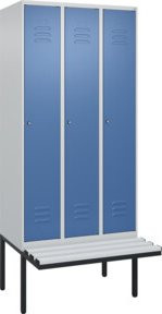 C+P Spind Classic PLUS Garderobenspind mit Sitzbank, 3 Abteile, Lichtgrau, B/T/H: 212 x 90 x 81,5 cm - Bild 1