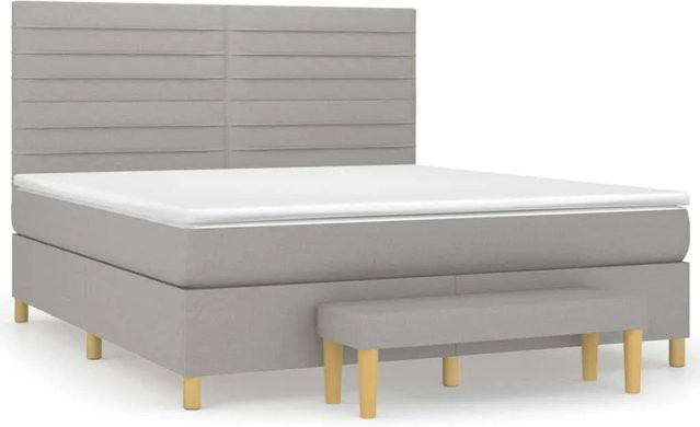vidaXL Boxspringbett Hybrid mit Matratze, Hellgrau und Weiß, B/T/H: 180 x 200 x 128 cm - Bild 1