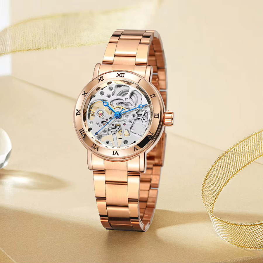 WINNER Armbanduhr Edelstahl, Skelett-Mechanik, Roségold, Damen - Bild 2