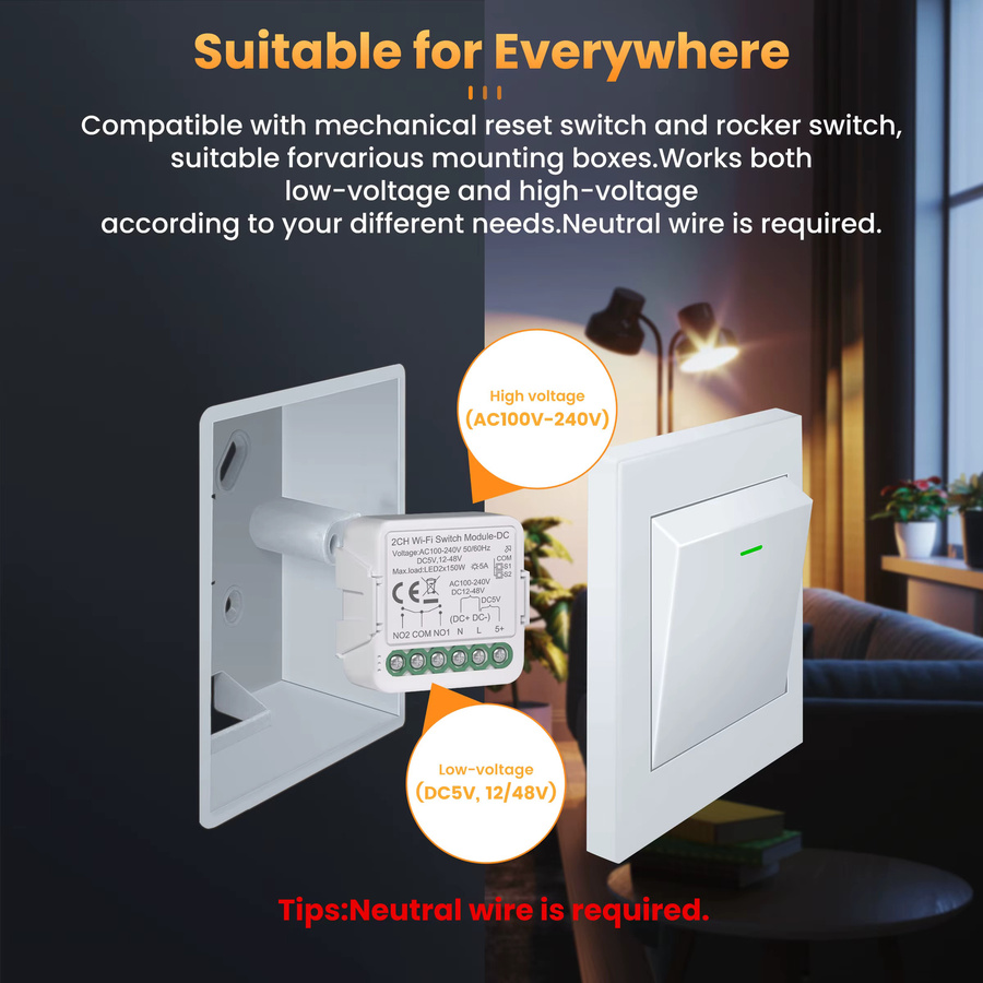 GIRIER Tuya Smart Switch Modul als ZigBee oder WLAN Trockenkontaktmodul in Weiß mit Timer-Funktion und Alexa-Unterstützung - Bild 2