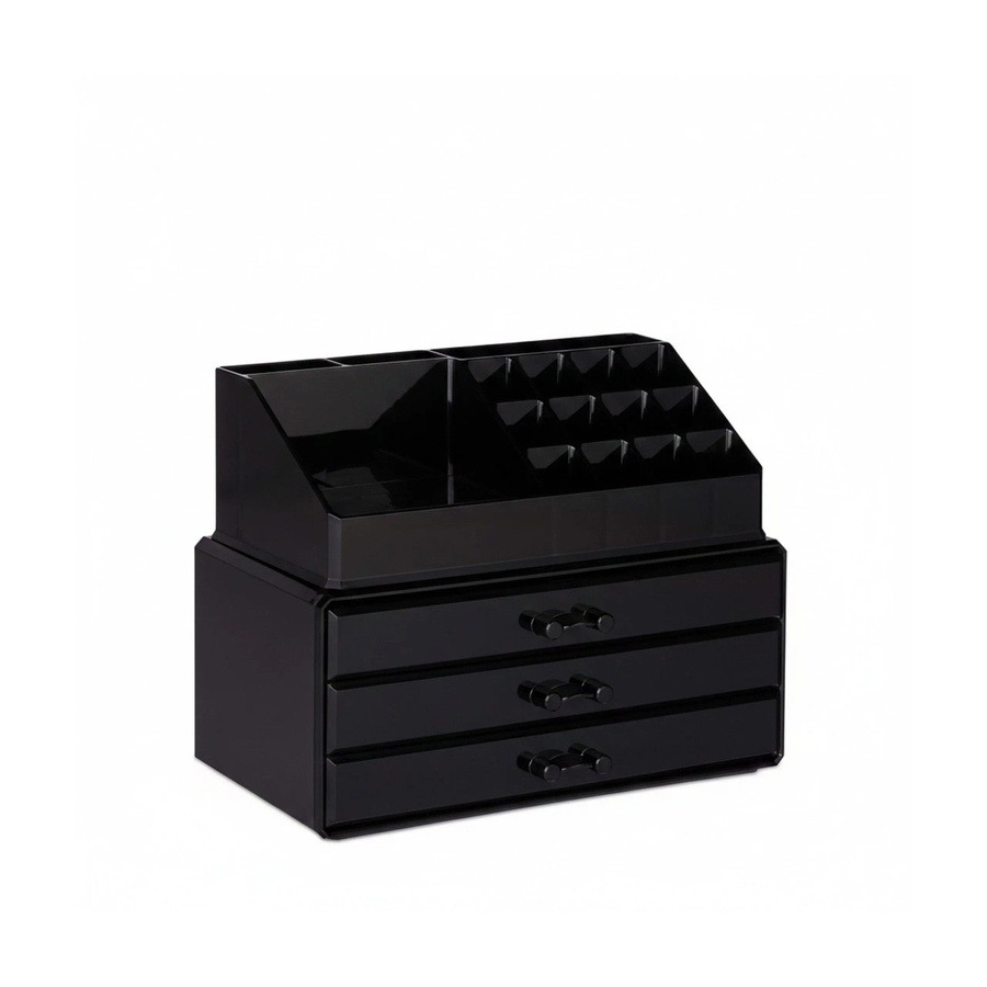 Relaxdays Make Up Organizer aus Acryl in Schwarz mit 3 Schubladen, B: 23,5 cm, T: 19 cm, H: 14 cm - Bild 2