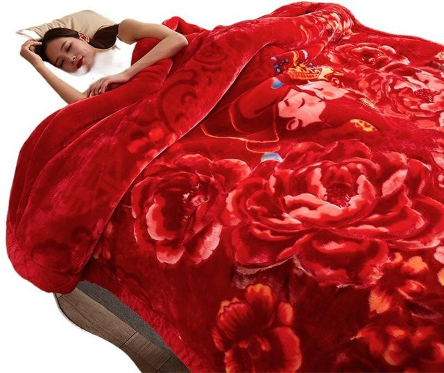 Laschelle Raschel-Doppeldecke Reversible Floral-Design in Rosa und Rot, B/T: 200 x 150 cm - Bild 1