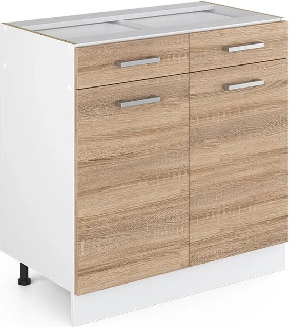 Vicco Küchenunterschrank R-Line Schubladenschrank Sonoma in Weiß und Braun ohne Arbeitsplatte Breite: 80 cm - Bild 1