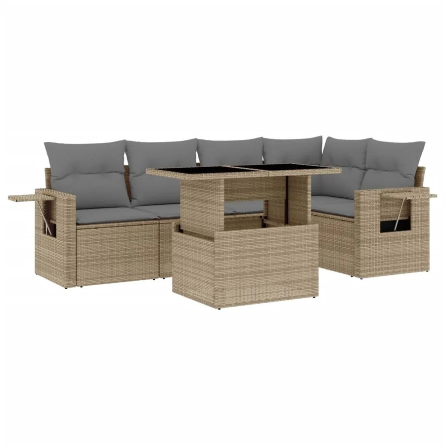vidaXL 6-teilige Garten-Sofagarnitur aus Poly-Rattan mit Kissen in Beige-Grau - Bild 2