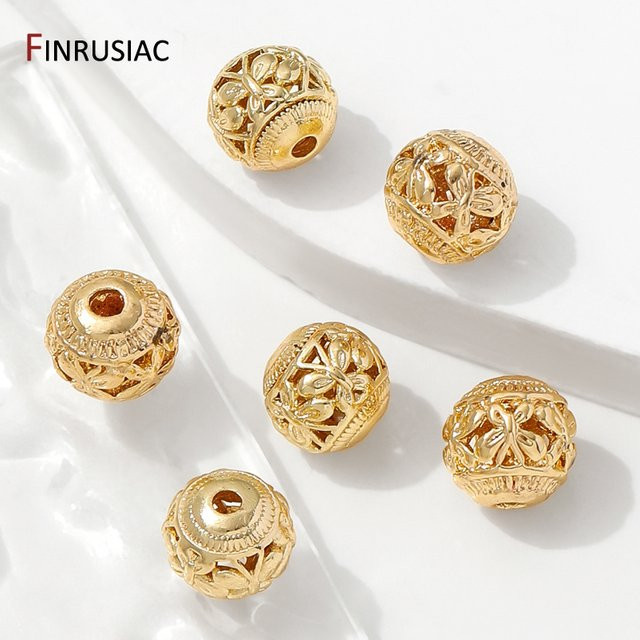 FINRUSIAC Hohllaterne, Messing, Gold, runde Abstandsperlen, Unisex - Bild 1