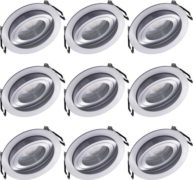 Oktaplex 9er Set Lyon LED Einbaustrahler aus Aluminium in Silber, schwenkbar, 3-stufig dimmbar, 2700K Warmweiß, 4,8W, runde Deckenspots - Bild 1