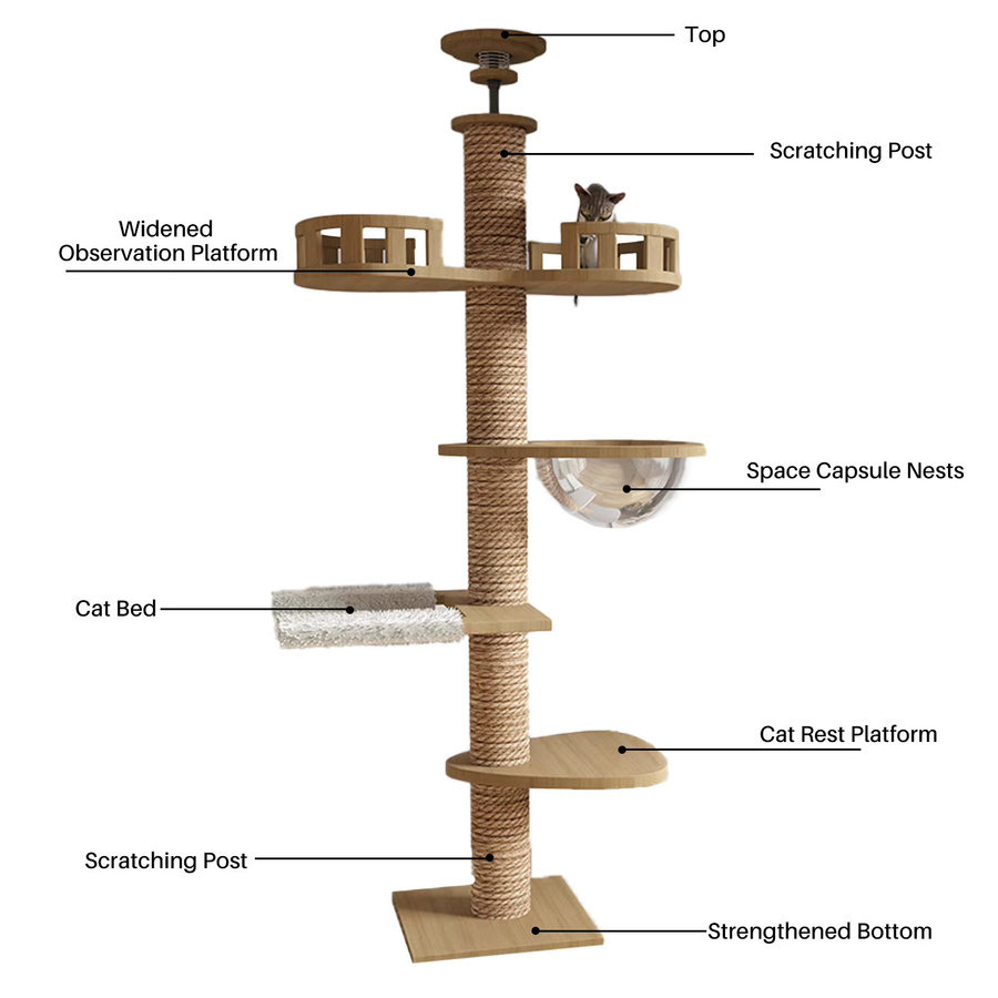 HGTUGO Katzen-Kratzbaum aus Holz mit Hängender Plattform und Spielzeug, Mehrstufiger Kletterbaum für Katzen in Modernem Design - Bild 2