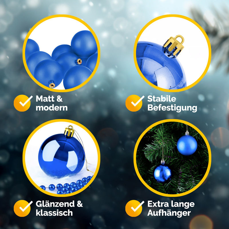 Casaria Weihnachtskugeln Blau 54-teiliges Set aus Kunststoff als Hängeornament für deine Weihnachtsdekoration - Bild 5