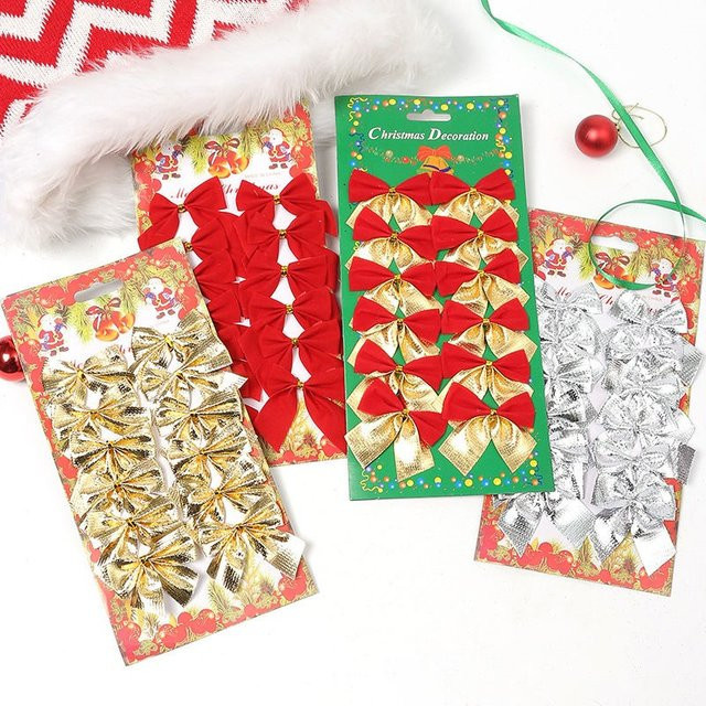 12 Stück Weihnachtsbaum Anhänger QIANHUAYU in Rot und Gold, Textil-Ornament für Weihnachtsdekoration, Durchmesser: 5 cm - Bild 1