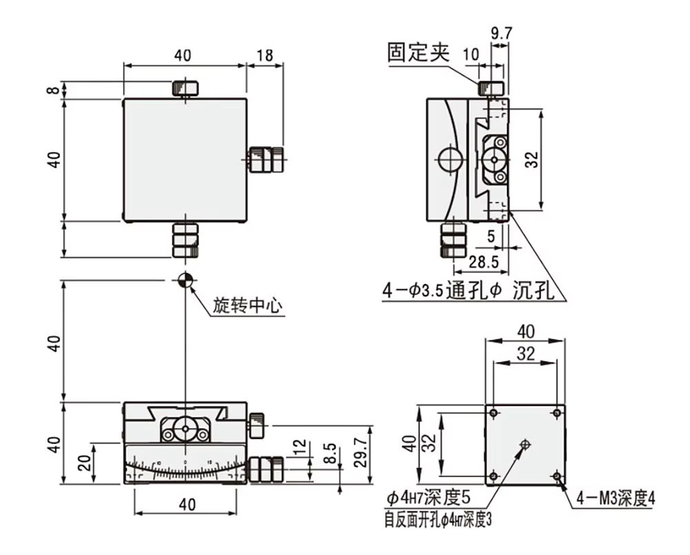 Manueller Radian-Winkeltisch GFWG40 GFG40 Schwenktisch mit X-Achse und Y-Achse für Messungen, Schwarz, 40 mm - Bild 2
