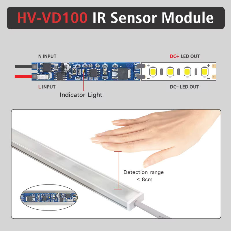 GEDLUZI Infrarot-Handsensormodul mit LED-Dimmer für Schränke und Möbel, Weiß, AC110V-220V, Warmweiß - Bild 2