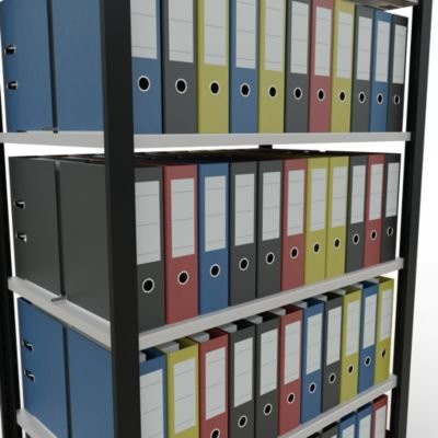Schulte Lagertechnik Büroregal MultiPlus150 Stecksystem mit 6 Fachböden und Mittelanschlag, Schwarz/Lichtgrau, B: 100 cm, T: 60 cm, H: 200 cm - Bild 1