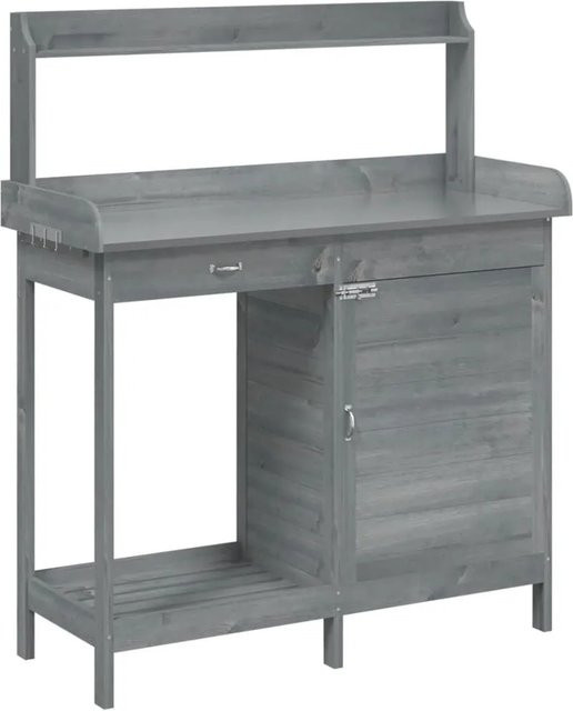 vidaXL Pflanztisch mit Schrank aus Massivholz Tanne in Grau, B/T/H: 110,5 x 45 x 124,5 cm - Bild 1