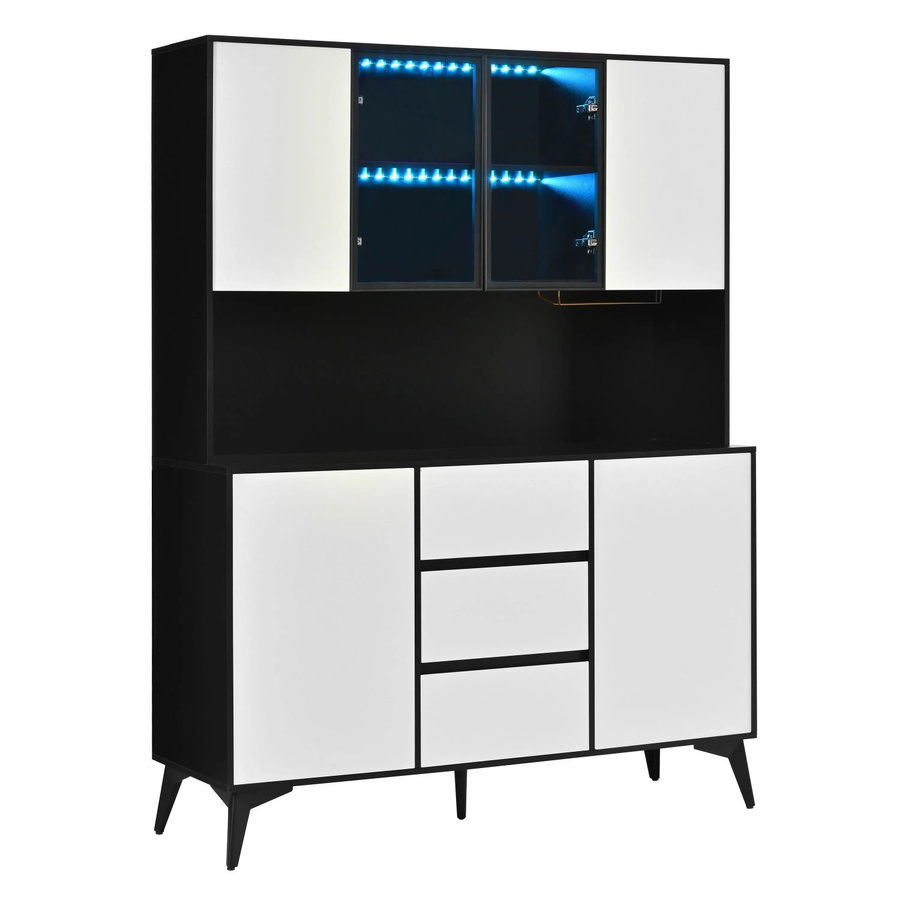 Merax Hochschrank mit LED-Beleuchtung und Glasfront in Schwarz und Weiß, H: 160 cm, B: 40 cm, T: 40 cm - Bild 2