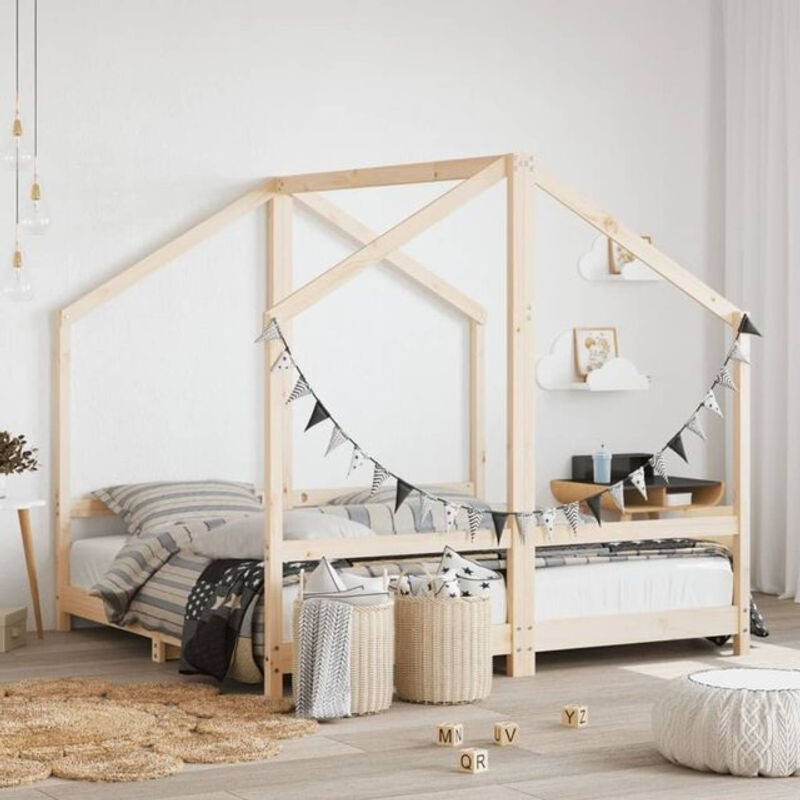 vidaxl Kinderbett aus Massivholz Kiefer in Natur und Braun, B/T/H: 160 x 80 cm - Bild 1