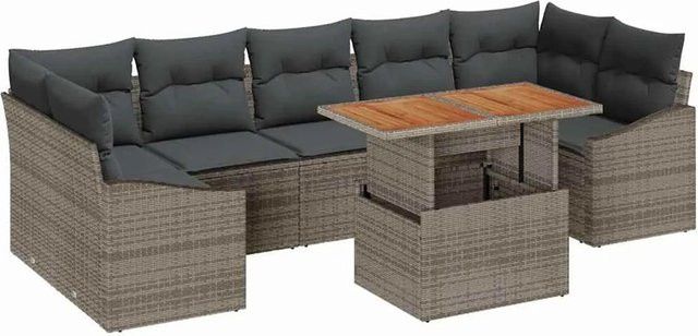 vidaXL Garten-Sofa-Set aus Polyrattan in Grau, 8-teiliges Set mit Kissen und integriertem Stauraum - Bild 1