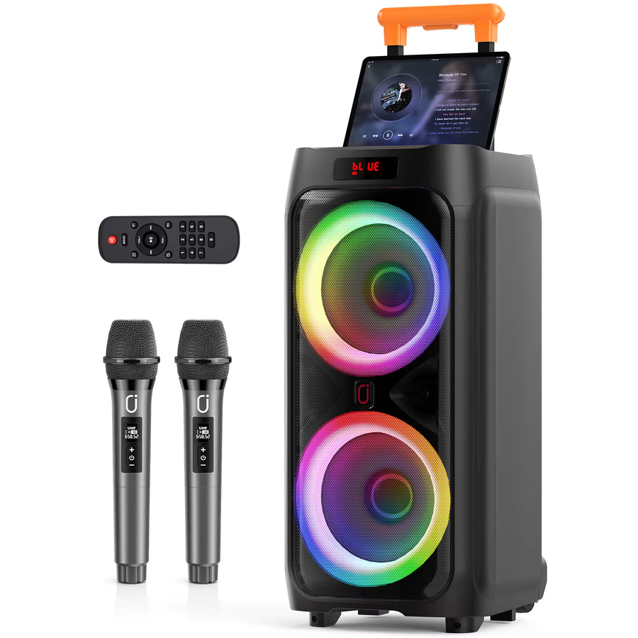 FanFun Karaoke-Maschine mit 2 kabellosen Mikrofonen, 24 Zoll tragbarer Bluetooth-Lautsprecher mit RGB-Licht und PA-System in Schwarz - Bild 6