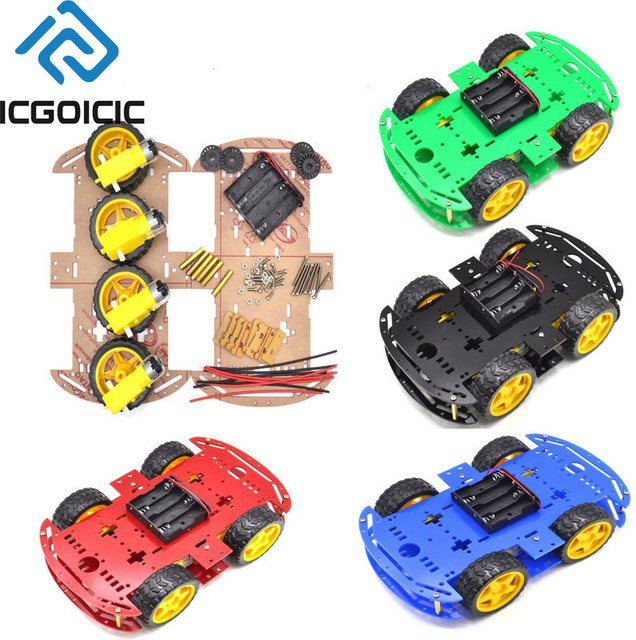 4WD Roboterauto-Chassis-Kit mit Encoder-Motoren und Acryl-DIY-Plattform für Arduino und Raspberry Pi, ICGOICIC, Blau/Rot/Schwarz/Grün - Bild 1