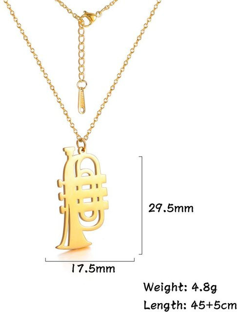 Halskette Musik Gitarre Anhänger, Edelstahl, Gold, Damen Herren, 45-50cm - Bild 1