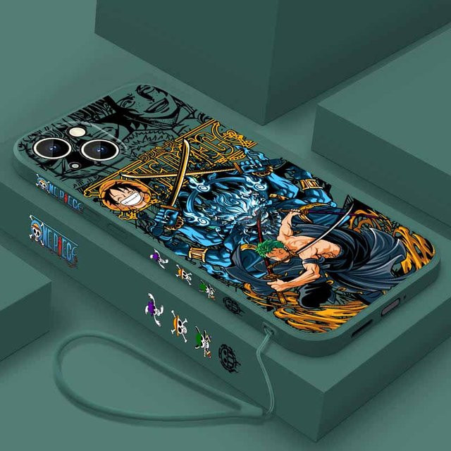 One Piece Luffy und Zoro Silikon Handyhülle für Apple iPhone 17 16 15 14 13 12 Pro Max Plus mini in Multicolour mit Liquid Rope Design - Bild 1