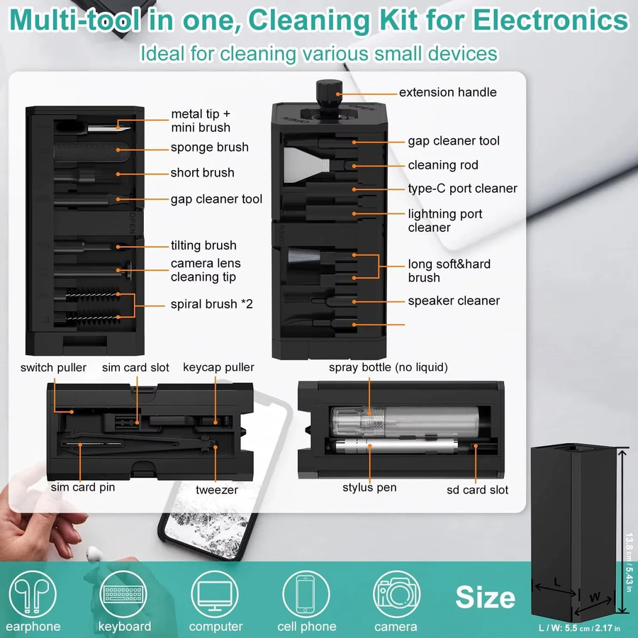 32-in-1 Multifunktionales Elektronik-Reinigungsset für iPhone, AirPods, Tastatur und Bluetooth-Kopfhörer in Schwarz oder Weiß - Bild 2
