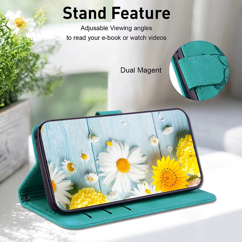 Magnetische Leder-Schutzhülle im Brieftaschen-Design für Realme 10 11 12 13 14 15 16 Pro Plus 5G sowie Realme 14X 15T 12 13 Lite in Purple und Turquoise - Bild 3