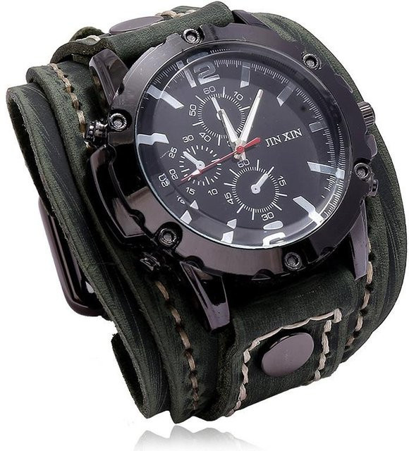 Armbanduhr idealife, Quarz, Leder, Grün, Unisex - Bild 1