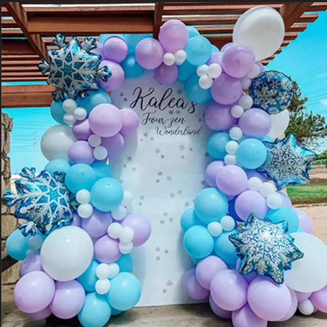 90 Stück BALONAQ Eis- und Schneeballons in Blau und Lila mit Schneeflocken-Design für deine Winter-Party oder deinen Geburtstag - Bild 1